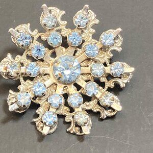 Regency Vintage Brooch Blue Crystal Unmarked Estate Vintage Snowflake